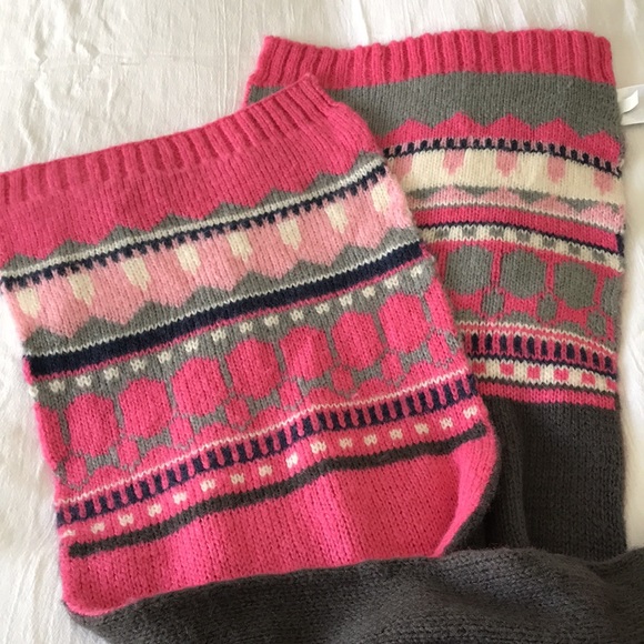 Gap Mohair Blend Winter Scarf and Hat Set Pink & Grey Fair Isle Pattern One Size - Picture 8 of 9